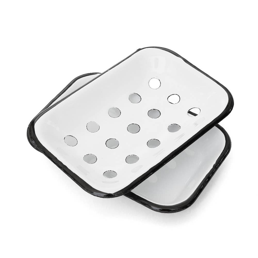 Farmhouse White Metal Soap Dish Tray Home Bathroom Decor