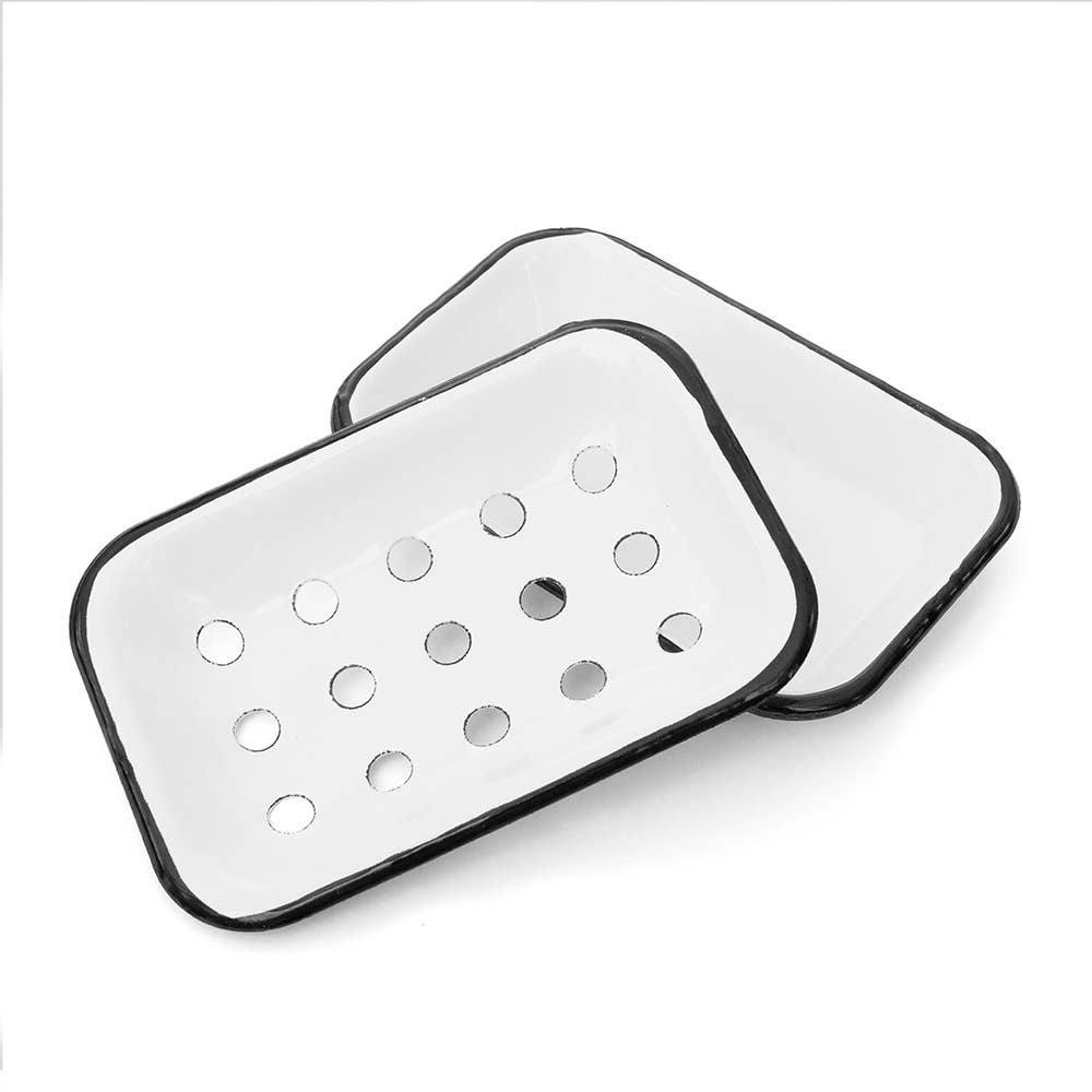 Farmhouse White Metal Soap Dish Tray Home Bathroom Decor