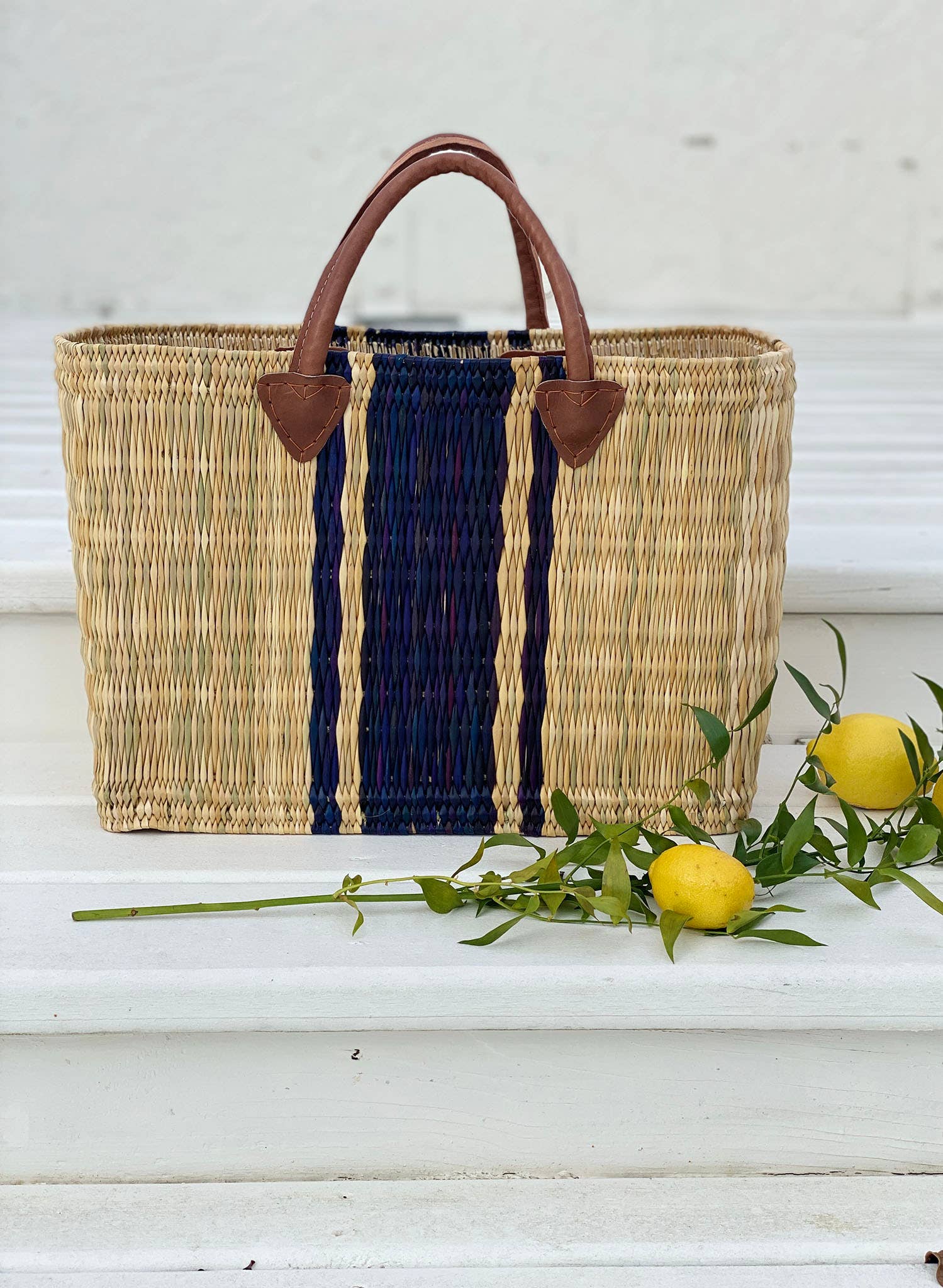 Large Beach Basket Bicolor Band - Jo’s Vintage Werks