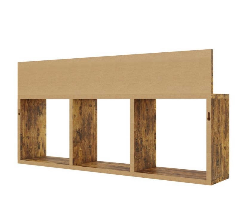 Rustic Triple Cubed Floating Shelf with Ledge - Aged Wood - Jo’s Vintage Werks