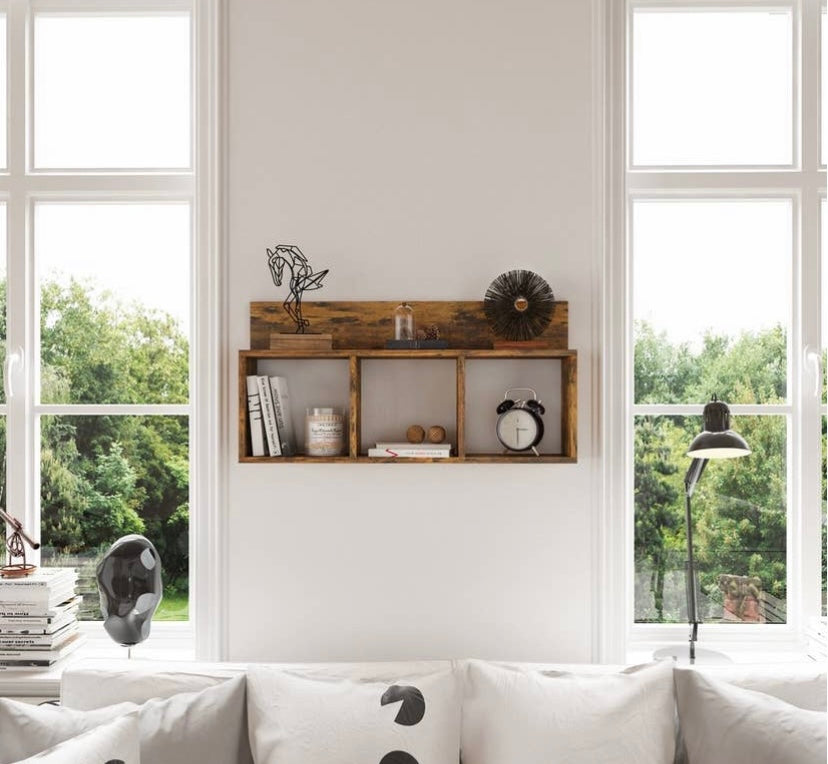 Rustic Triple Cubed Floating Shelf with Ledge - Aged Wood - Jo’s Vintage Werks