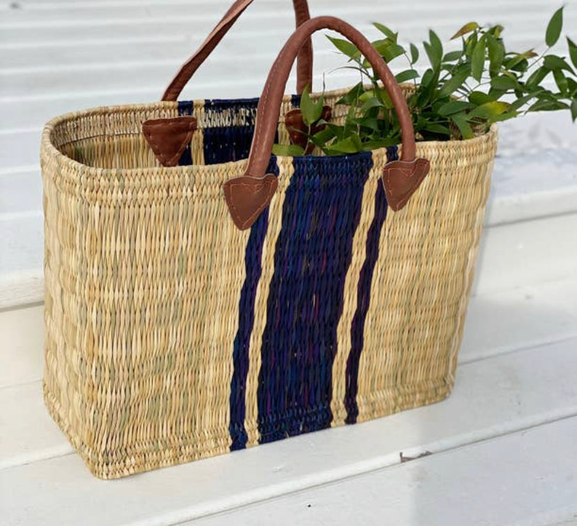 Large Beach Basket Bicolor Band - Jo’s Vintage Werks