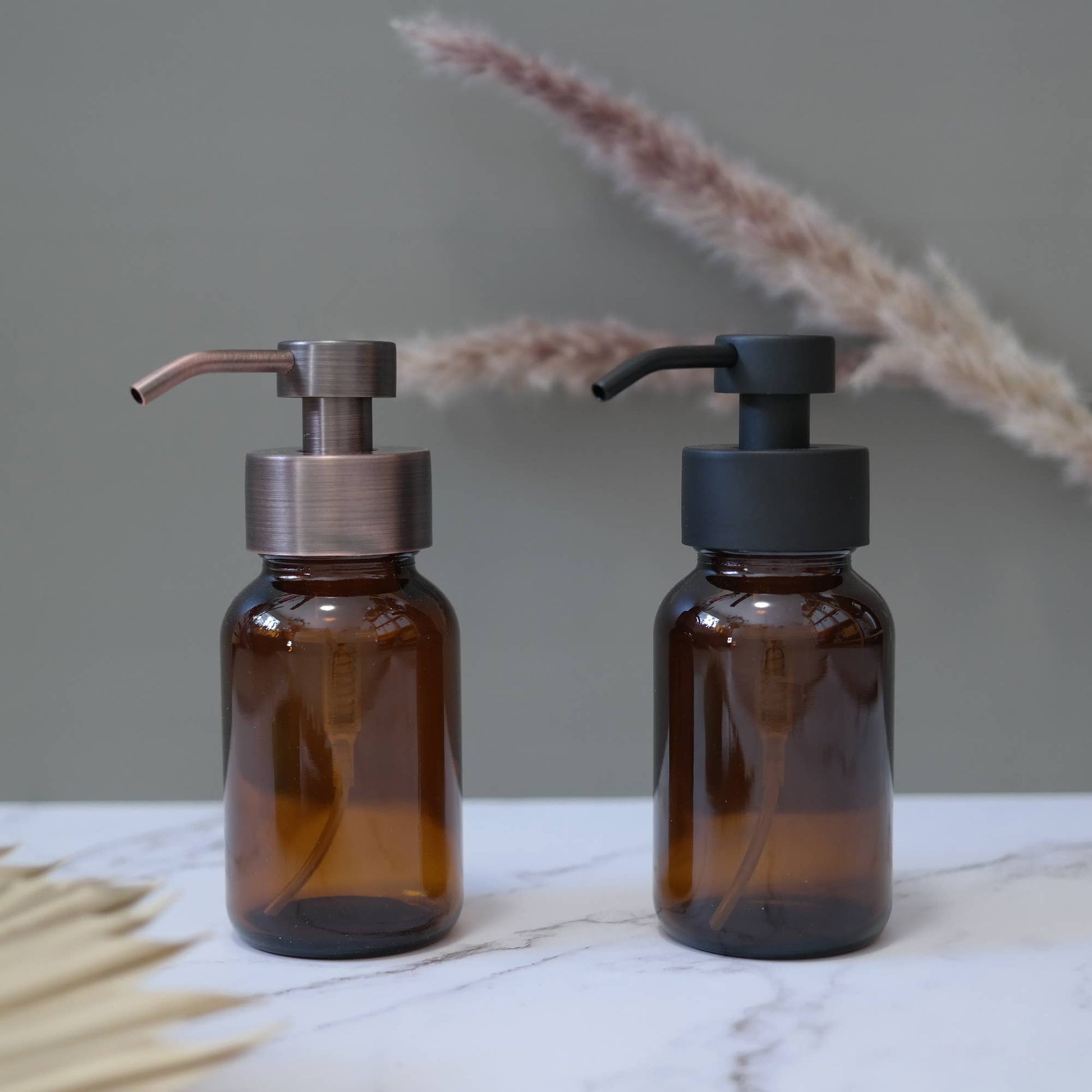 2 Pack 8oz Amber Glass Foaming Soap Dispenser Refillable: Matte Black - Jo’s Vintage Werks