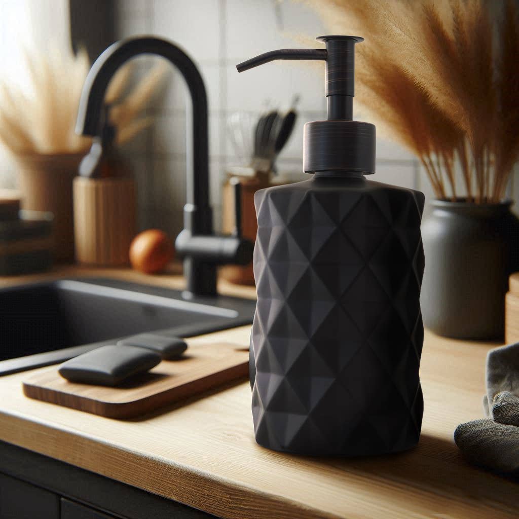 Slim Pump Diamond Pattern Glass Liquid Soap Dispenser: Matte Black / Oil Rubbed Bronze - Jo’s Vintage Werks