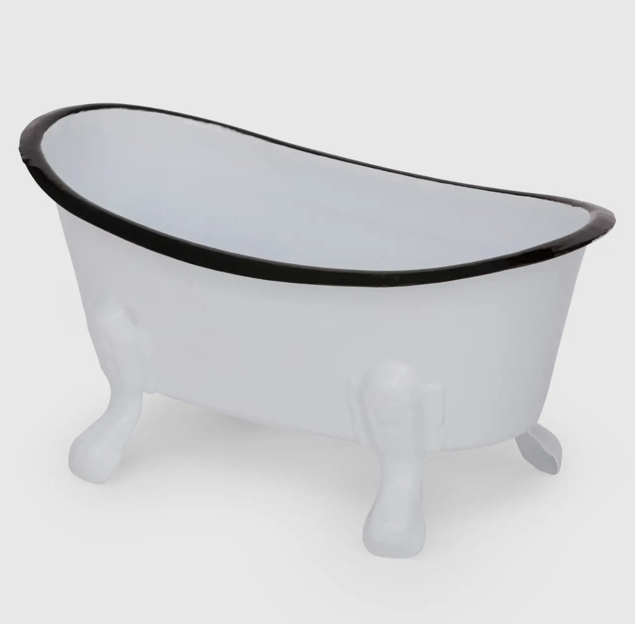 White Mini Bathtub Soap Dish with Black Trim