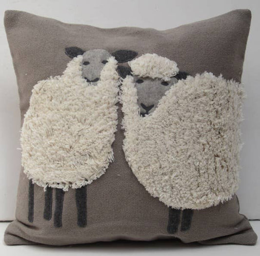 Natural Habitat - Pillow Applique/Embo 16" Sheep Duo Sand - Jo’s Vintage Werks