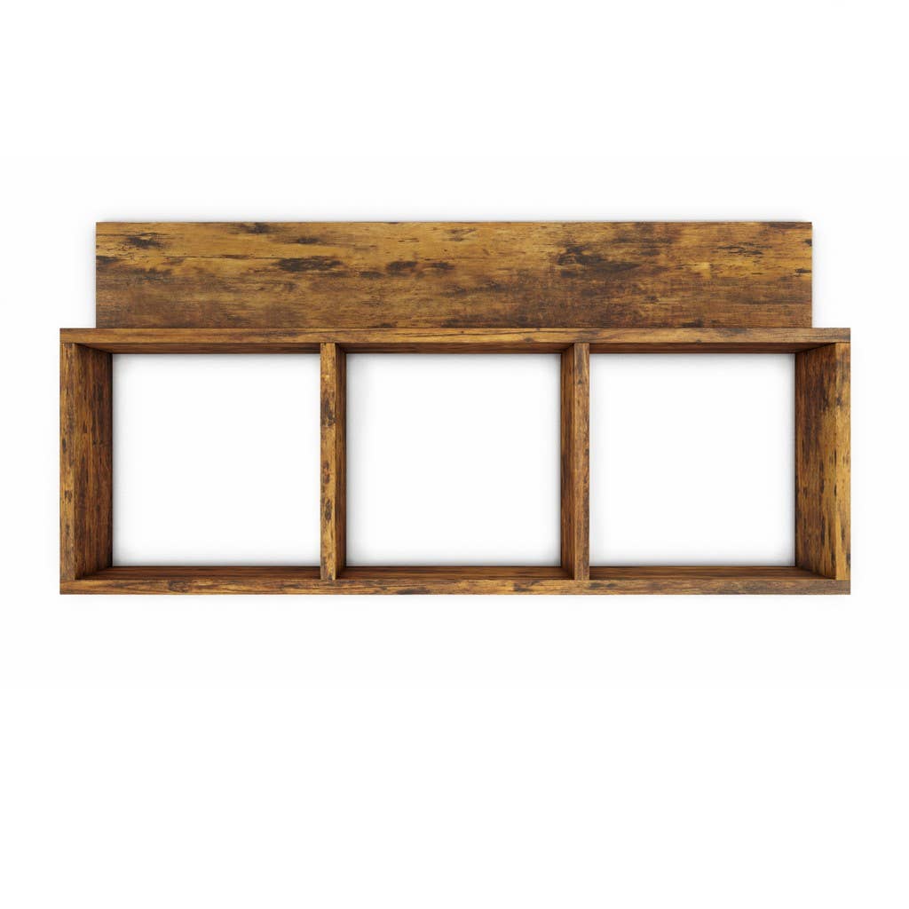 Rustic Triple Cubed Floating Shelf with Ledge - Aged Wood - Jo’s Vintage Werks