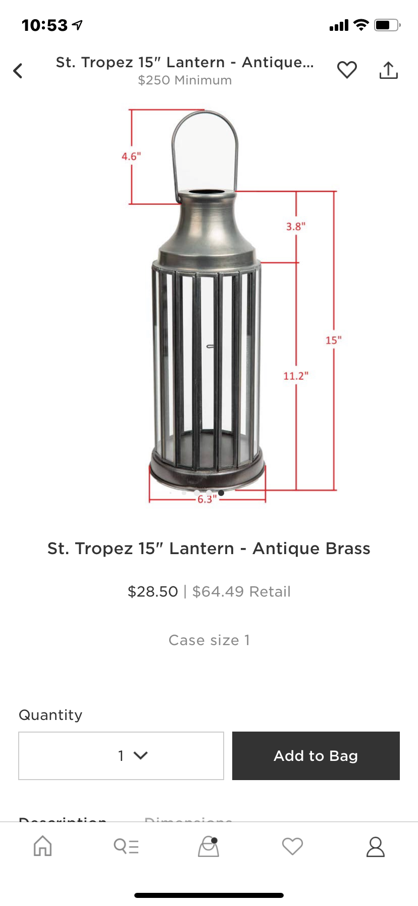 St. Tropez 15" Lantern - Antique Brass - Jo’s Vintage Werks