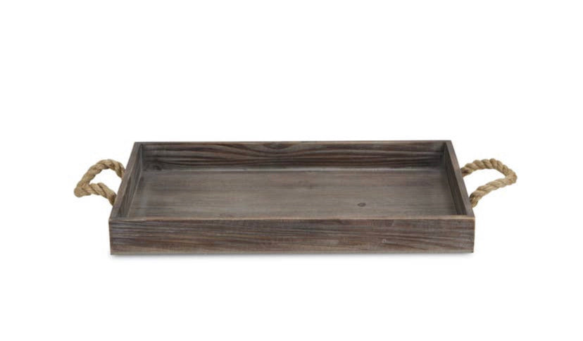 Decorative Wood Tray with Rope Handles - Jo’s Vintage Werks