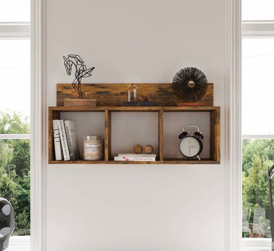 Rustic Triple Cubed Floating Shelf with Ledge - Aged Wood - Jo’s Vintage Werks